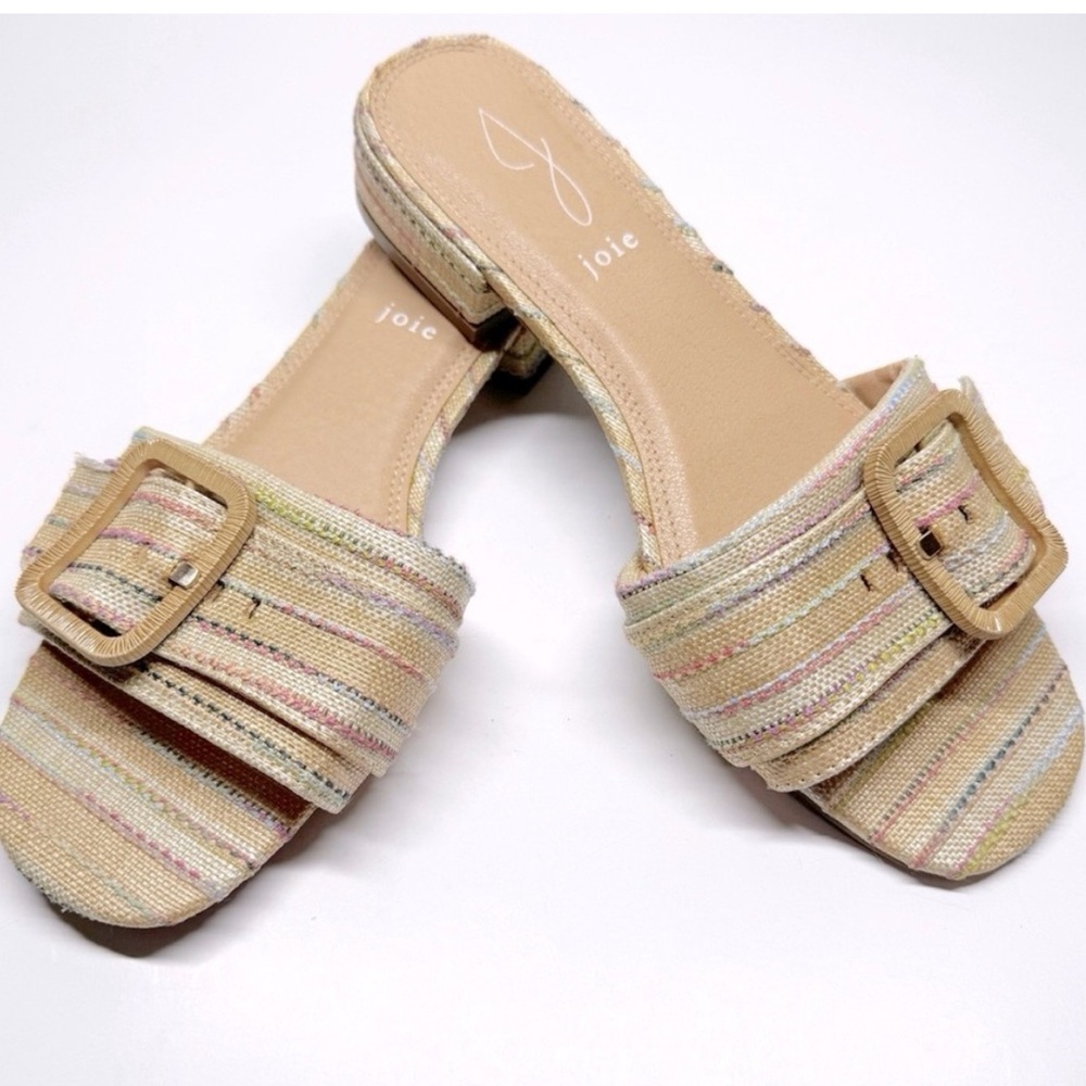 JOIE Claire Slide Sandals - Tan and Multicolor Striped, Sz 8.5